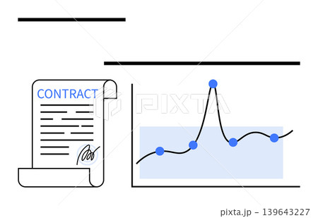 Business strategy, financial management, data analysis, investment planning, legal agreements, trend tracking. A signed contract and a line graph with data points. Financial management and investment 139643227