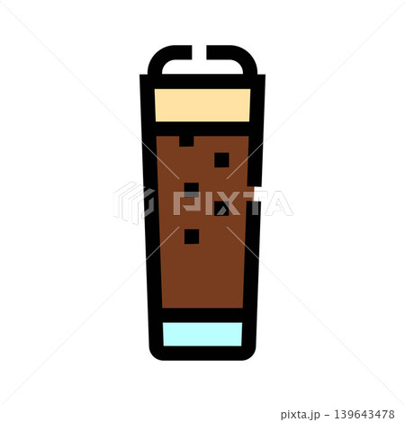 Refreshing brown carbonated drink in tall glass icon 139643478