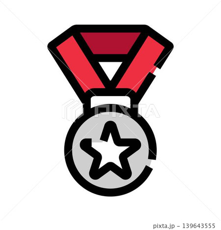 Silver medal with star on red ribbon Silver medal with star on red ribbon 139643555