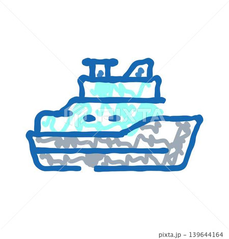 Blue doodle yacht line drawing illustration Blue doodle yacht line drawing illustration 139644164
