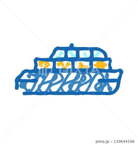 Hand drawn blue ferry boat with passengers on white background 139644166