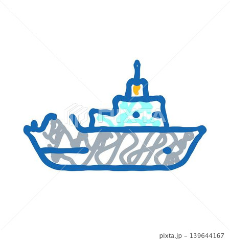Military warship icon drawing blue color sketch 139644167