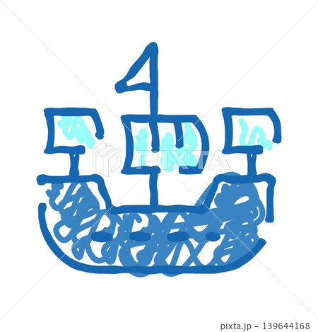 Hand drawn blue galleon ship illustration on white Hand drawn blue galleon ship illustration on white 139644168