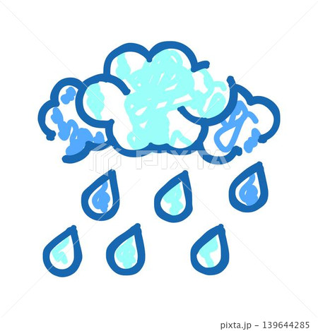 Hand drawn cloud raining blue raindrops icon Hand drawn cloud raining blue raindrops icon 139644285