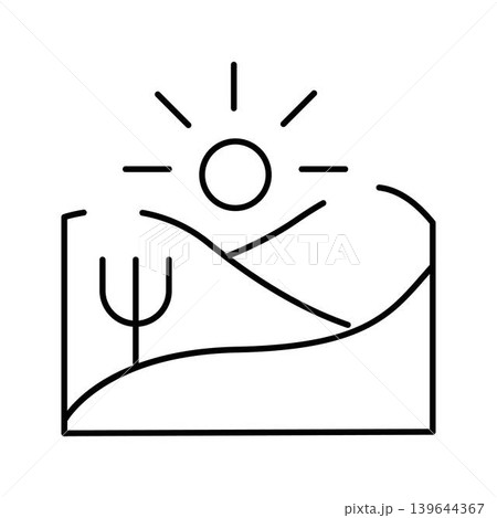 Desert landscape line art with sun and cactus icon 139644367