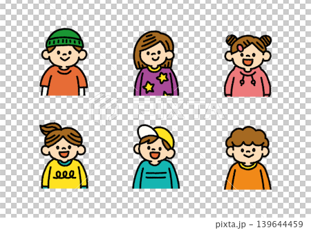 子供たちの上半身イラスト素材セット 手描き カラフル 139644459