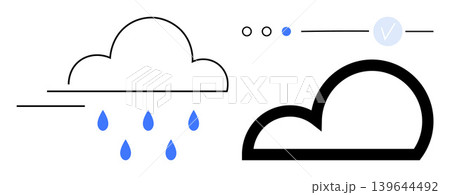 Weather forecasting, climate analysis, meteorology, digital applications, technology, data visualization. Two cloud shapes with rain drops and abstract minimal design. Weather forecasting and climate Weather forecasting, climate analysis, meteorology, digital applications, technology, data visualization. Two cloud shapes with rain drops and abstract minimal design. Weather forecasting and climate 139644492
