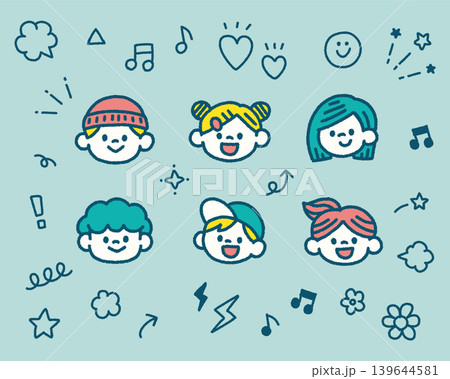 子供 かわいい 顔アイコン イラストセット 手描き シンプル 139644581