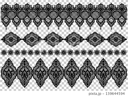 Elegant black lace ornament and border set (classic decorative material) Elegant black lace ornament and border set (classic decorative material) 139644594
