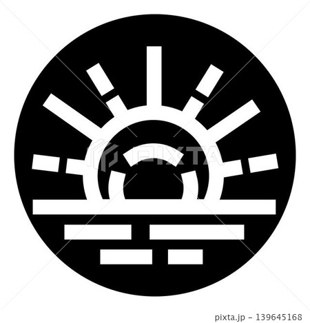 Rising sun radiating light over horizon icon Rising sun radiating light over horizon icon 139645168