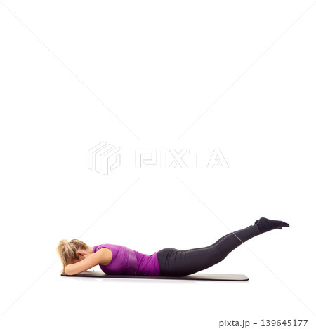 Woman, legs and glutes on yoga mat in studio for pilates performance, mockup space or white background. Female person, stretching and wellness progress exercise for training, challenge or healthy Woman, legs and glutes on yoga mat in studio for pilates performance, mockup space or white background. Female person, stretching and wellness progress exercise for training, challenge or healthy 139645177