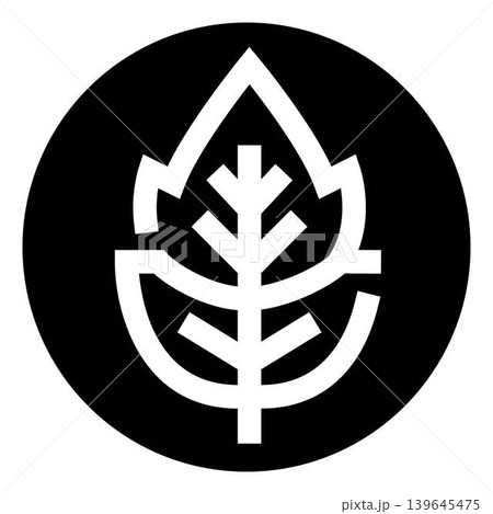 Minimalist leaf logo icon on black circle 139645475