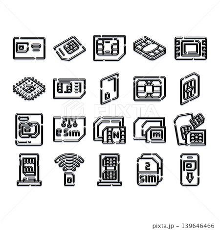 Cellular network sim card esim accessories glyph icons Cellular network sim card esim accessories glyph icons 139646466