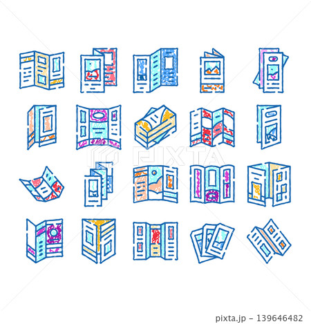 Brochures and leaflets marketing advertising sketch icon set Brochures and leaflets marketing advertising sketch icon set 139646482