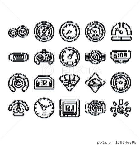 Car dashboard gauges and meters collection displaying speed Car dashboard gauges and meters collection displaying speed 139646599