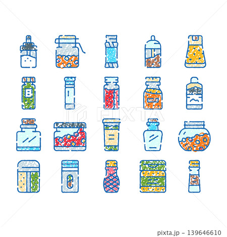 Spice container collection line doodle drawing style Spice container collection line doodle drawing style 139646610