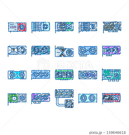 Graphics processing unit hardware doodle icon set 139646618