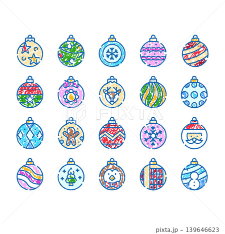 Holiday season baubles decoration doodle icons set Holiday season baubles decoration doodle icons set 139646623