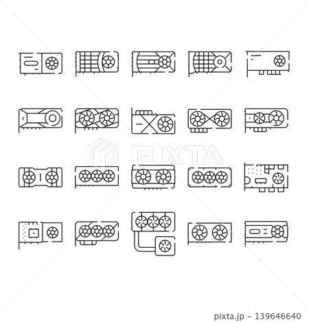 Computer graphic cards hardware components icons collection 139646640