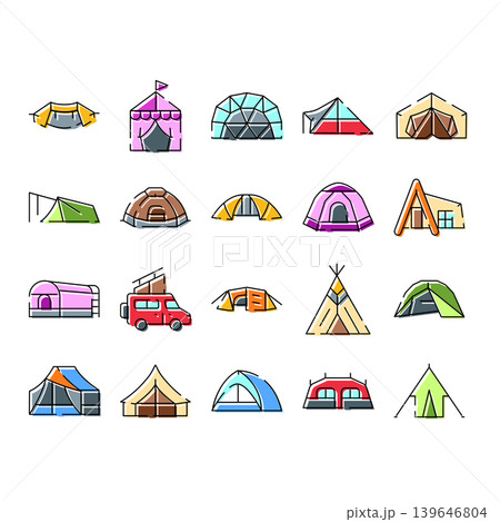 Camping tent vector icons set on white background Camping tent vector icons set on white background 139646804