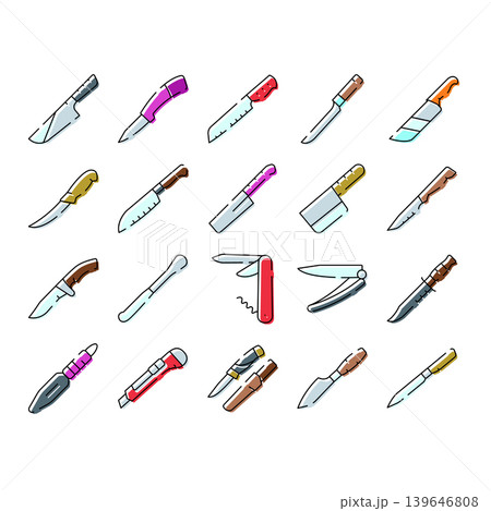 Diverse collection of knives and blades tools set 139646808