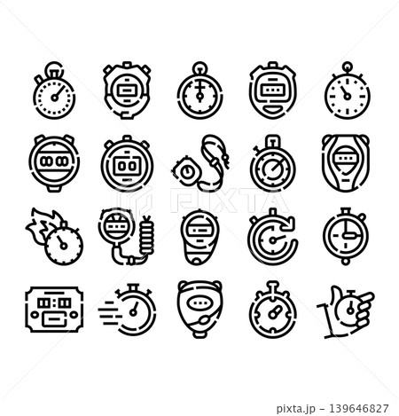 Stopwatch timer devices for time measurement icons Stopwatch timer devices for time measurement icons 139646827