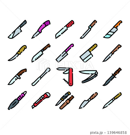 Collection of various knives and blades icons 139646858