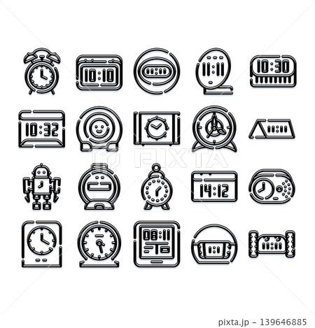 Alarm clock icons showing various time display types Alarm clock icons showing various time display types 139646885