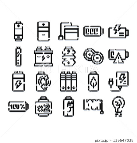 Battery energy power and electric charge icons 139647039