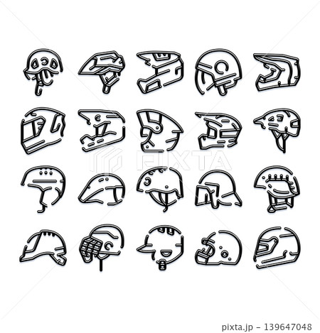 Collection of helmets representing safety and protection Collection of helmets representing safety and protection 139647048