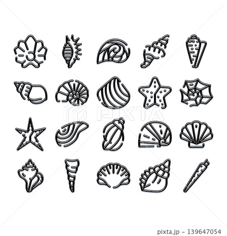 Seashells and starfish marine life icons collection Seashells and starfish marine life icons collection 139647054