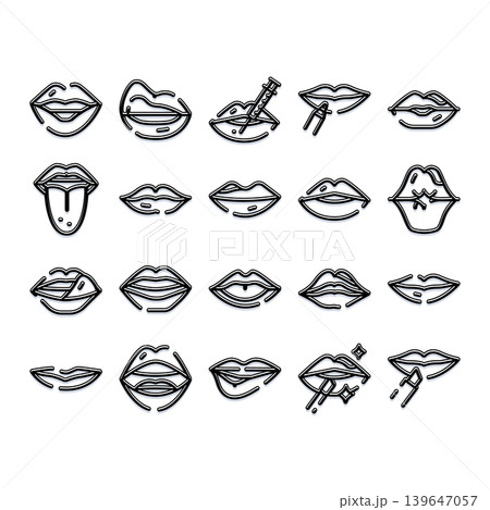 Lips line art icons set for cosmetics and medical procedures Lips line art icons set for cosmetics and medical procedures 139647057