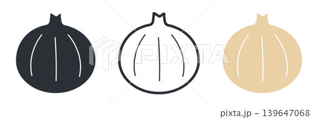 玉ねぎの白黒線画カラーアイコンセットイラスト素材 139647068