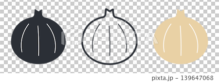 Onion black and white line art color icon set illustration material 139647068