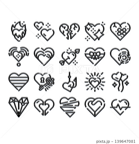 Heart outline icons representing love and passion concepts Heart outline icons representing love and passion concepts 139647081
