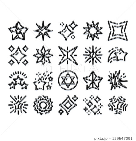 Diverse collection of shining star sparkle glisten icons Diverse collection of shining star sparkle glisten icons 139647091
