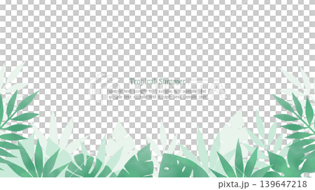 Watercolor-style tropical leaf frame, white background, landscape 16:9 aspect ratio 139647218