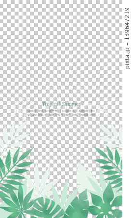 Watercolor-style tropical leaf frame, white background, vertical 16:9 aspect ratio. 139647219