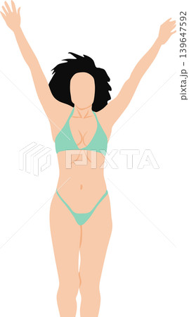 水着を着た女性が浜辺にいるイラスト 139647592