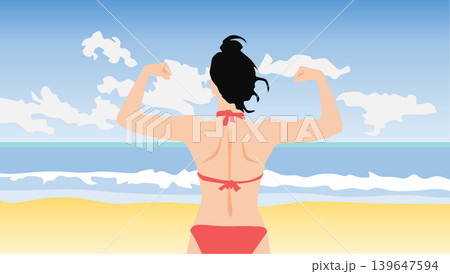 水着を着た女性が浜辺にいるイラスト 水着を着た女性が浜辺にいるイラスト 139647594