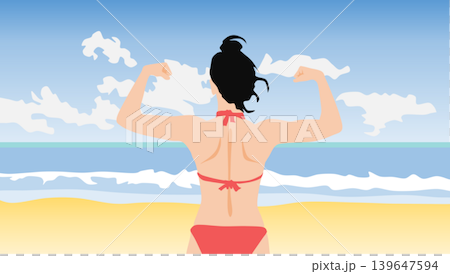 水着を着た女性が浜辺にいるイラスト 水着を着た女性が浜辺にいるイラスト 139647594