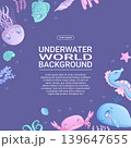 Colorful background with cute cartoon sea animals. Whale, jellyfish, octopus, fish, seahorse, turtle, crab, star. Children's vector illustration for the design of poster, flyer, postcard, invitation 139647655