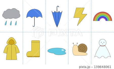 雨モチーフのアイコンイラストセット 139648061