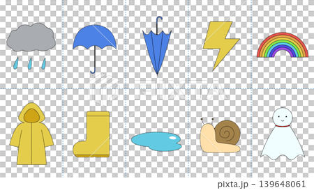 雨モチーフのアイコンイラストセット 139648061