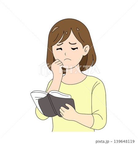 本を読みながら悩む女性イラスト 本を読みながら悩む女性イラスト 139648119