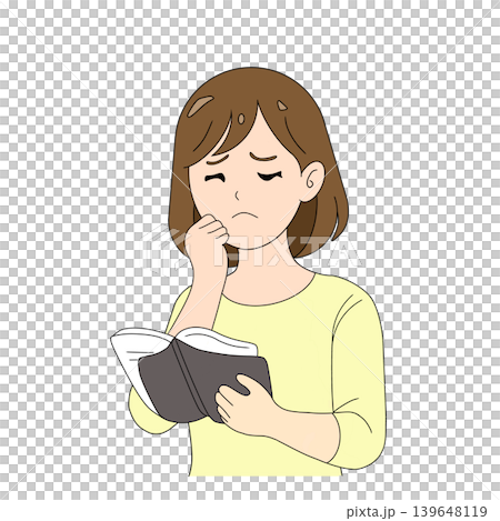 本を読みながら悩む女性イラスト 本を読みながら悩む女性イラスト 139648119