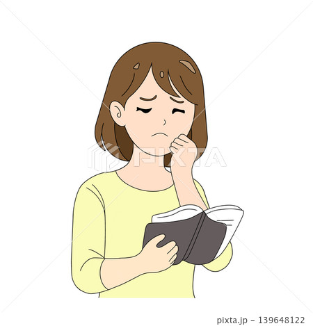 本を読みながら悩む女性イラスト 本を読みながら悩む女性イラスト 139648122