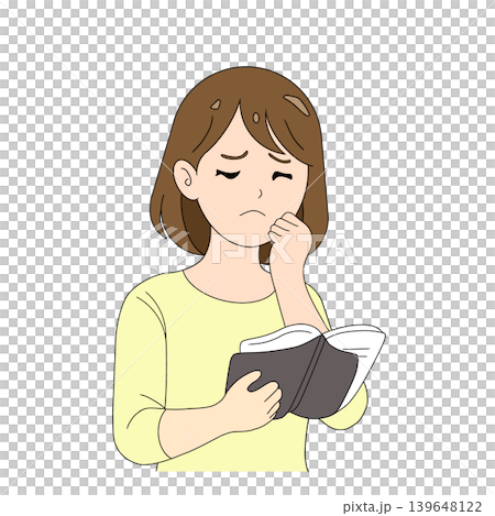 本を読みながら悩む女性イラスト 本を読みながら悩む女性イラスト 139648122