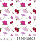 Modern seamless floral pattern with stylized pink and purple flowers on a white background. 139648608