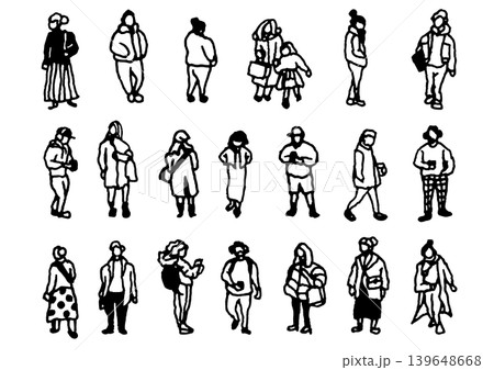 街の人々、大勢のセット。手描きのベクターデータ。 139648668